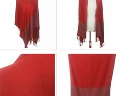 Ladies Red Paisley Rectangular Wrap Shawl With Tassle Fringe L 70 In X W 27 In