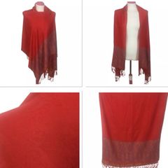 Ladies Red Paisley Rectangular Wrap Shawl With Tassle Fringe L 70 In X W 27 In