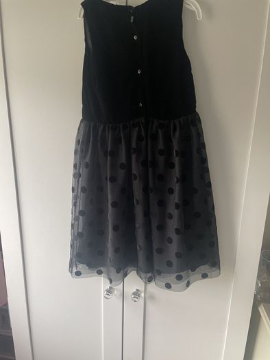 Mini mouse black and gold velour sequin polka dot tulle dress
