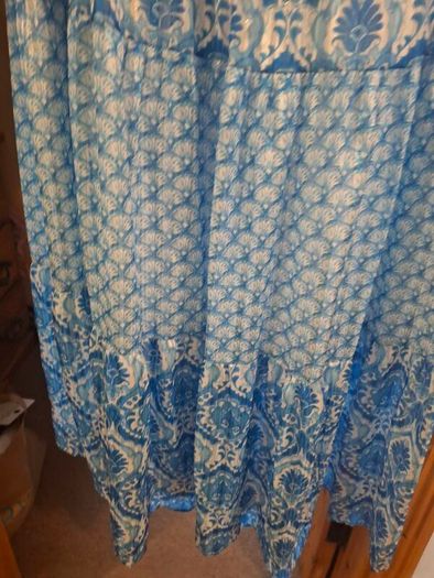summer dress in blue and white. Wide fit . Easy crease free material.  Great for packing