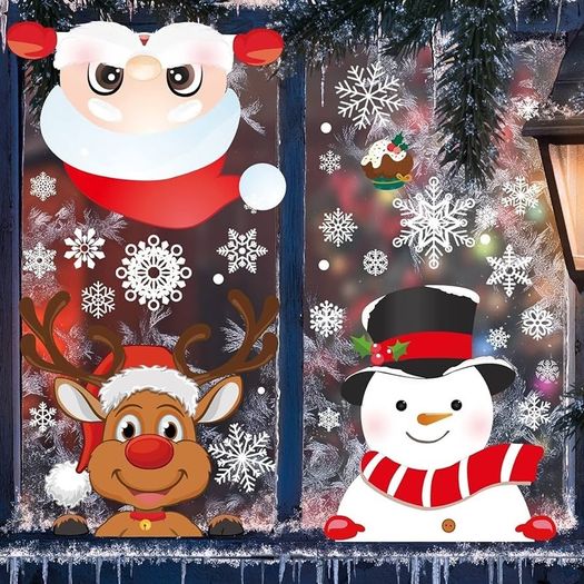 385 Pcs Christmas Window Stickers 10 Sheets Double-Sides Xmas Window Decorations/Santa Clings for Office Christmas Themed Party