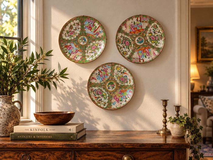 Set of 3 Antique 19th C. Chinese Export Rose Medallion Plates