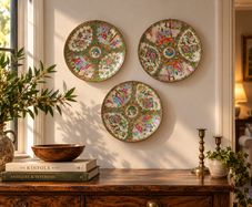 Set of 3 Antique 19th C. Chinese Export Rose Medallion Plates