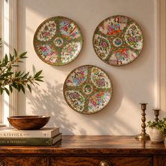 Set of 3 Antique 19th C. Chinese Export Rose Medallion Plates