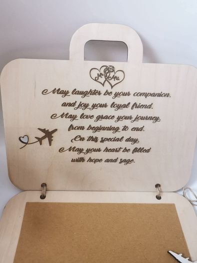 Wooden Wedding Card in the shape of a travel suitcase, Inner envelope for monetary wedding gifts