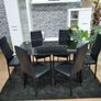 Black Modern Glass Dining Table Set Seats 6 Image 2