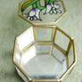 Vintage Hexagon Brass and glass-stained glass lid trinket box Image 3