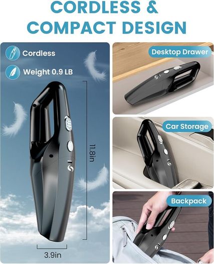 Vacuum Cleaner, Car Vacuum Cleaner Powerful with Rechargeable Battery, Portable Hand Held Vacuum Cordless with Washable HEPA Filter, Mini Vacuum Kit for Men and Women