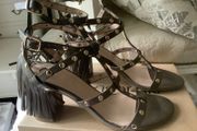 Khaki River Island Fringe Sandals
