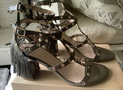 Khaki River Island Fringe Sandals