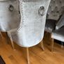 x6 Luxury Plush Silvery Grey Crushed Velvet Dining Chairs with Knocker and Chrome Legs Image 4