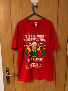 Homer Simpson Christmas Irish Beer T-Shirt - Fruit of the Loom Medium