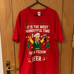 Homer Simpson Christmas Irish Beer T-Shirt - Fruit of the Loom Medium
