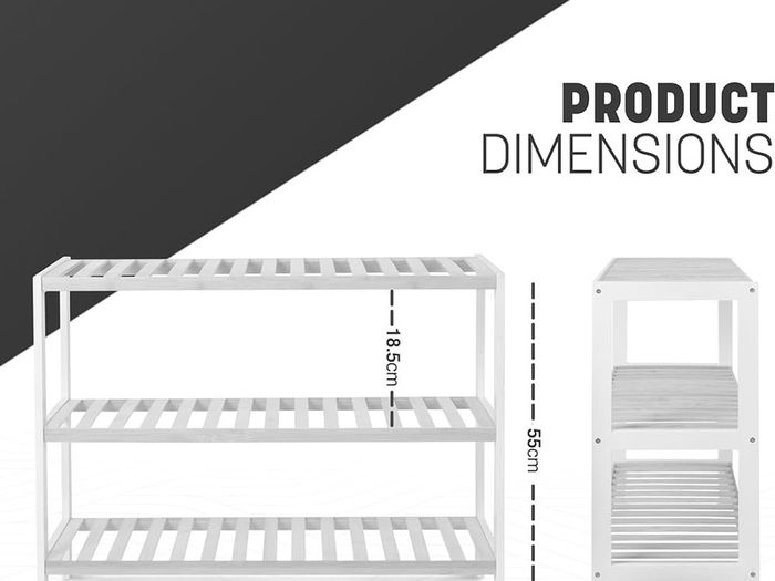 3 Tier Natural Bamboo Shoe Rack Easy Assembly & Strong Design Shelf Organiser Ideal for Bedroom,Bathroom,Hallway & Small Spaces Large Capacity Up to 12 Pairs of Shoes(55x70x25cm)