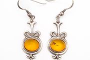 Natural Honeycomb Amber On Sterling Silver Earrings