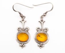 Natural Honeycomb Amber On Sterling Silver Earrings