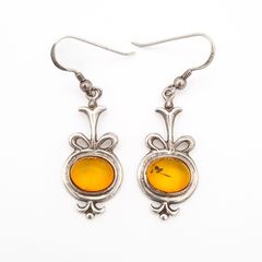 Natural Honeycomb Amber On Sterling Silver Earrings