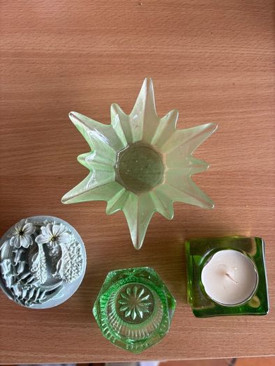 A Collection of Green Glass Items.(6)