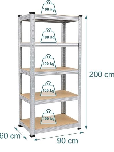 Heavy-Duty Shelving Unit, 5 Tiers, HWD: 200 x 90 x 60 cm, Silver up to 875 kg, basement & garage, storage rack, steel