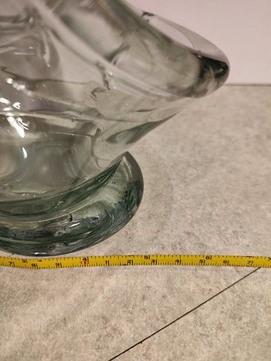 OLD CUT Vintage Handcrafted large glass LITE BLUE OR SEA GREEN swan plants flowers OR candle centerpiece