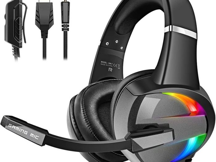Gaming Headset for PS4 PS5 Xbox One PC Switch PS4 Headset with Noise Cancelling Mic, 3D Surround Sound Over Ear Gaming Headphones with RGB Light 3.5mm Jack (FREE POSTAGE)