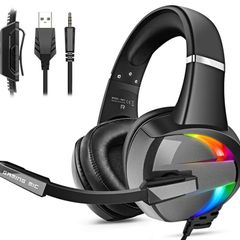 Gaming Headset for PS4 PS5 Xbox One PC Switch PS4 Headset with Noise Cancelling Mic, 3D Surround Sound Over Ear Gaming Headphones with RGB Light 3.5mm Jack (FREE POSTAGE)