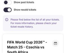 Two World Cup Tickets for Czechia v South Africa (18th June 2026) Atlanta