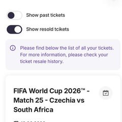 Two World Cup Tickets for Czechia v South Africa (18th June 2026) Atlanta