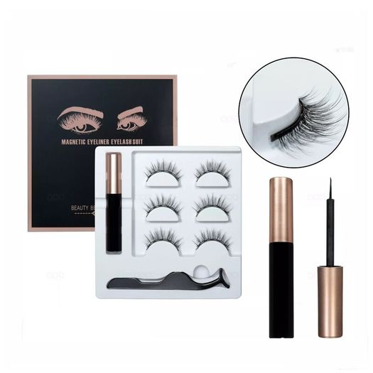Magnetic Eyelashes with Magnetic Eyeliner and Tweezer - 3 Pair Set - Long Lashes - Size 6D-47