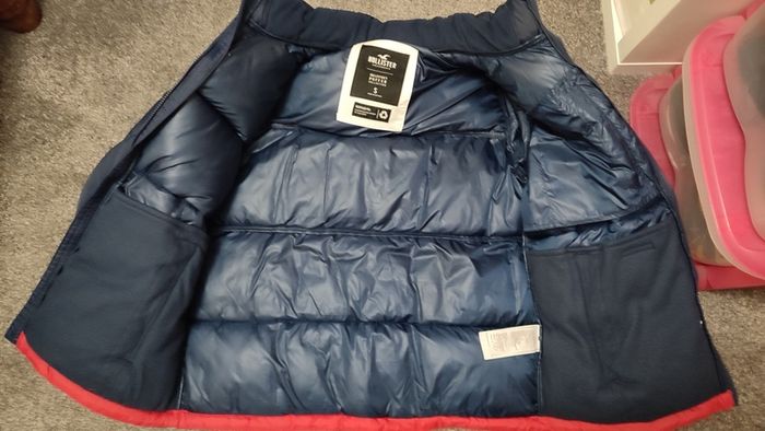 hollister men white blue red puffer winter jacket