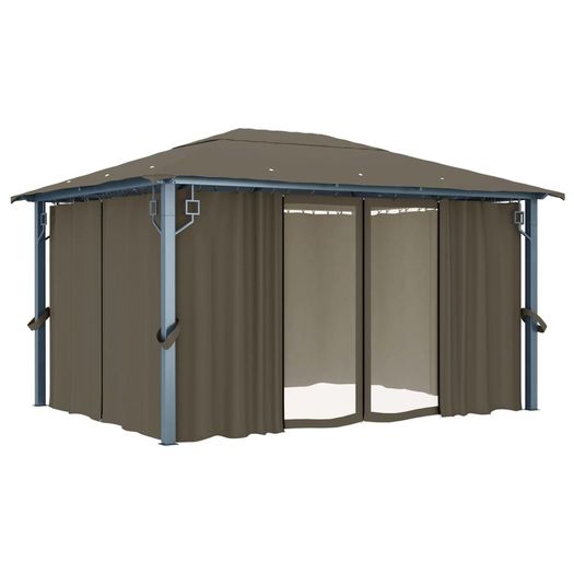 Gazebo with Curtain and String Lights 400x300 cm Taupe Aluminium
