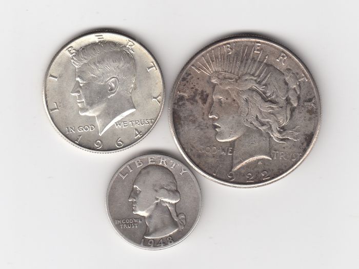 USA, Dollar,Half Dollar, Quarter Dollar coins, 3 x 90% silver coins (no. G2)