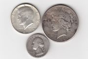 USA, Dollar,Half Dollar, Quarter Dollar coins, 3 x 90% silver coins (no. G2)