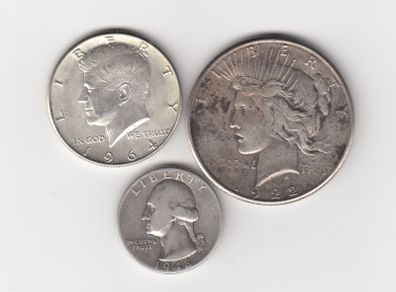 USA, Dollar,Half Dollar, Quarter Dollar coins, 3 x 90% silver coins (no. G2)