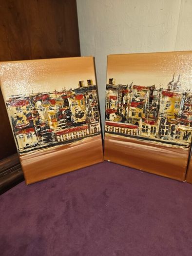 Matching Trio of Oil on Canvas paintings - Signed