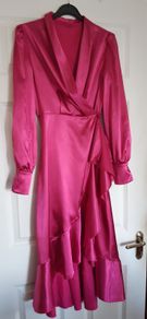 New.  Ruffle Satin Wrapover Dress.