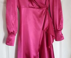 New.  Ruffle Satin Wrapover Dress.