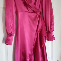 New.  Ruffle Satin Wrapover Dress.
