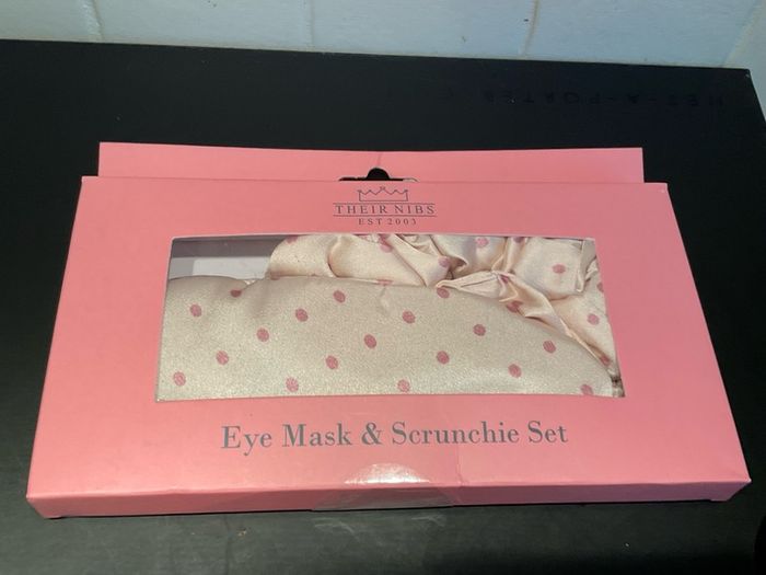 Their Nibs  pink polka dot eye mask and scrunchie set