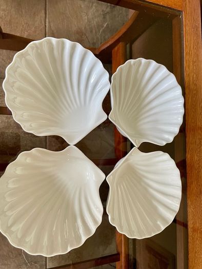 8 Vintage French White Porcelain Scallop Shell Dishes CNP France