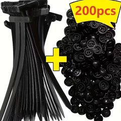 200pcs Heavy-Duty Self-Locking Nylon Cable Ties, Thickened High-Strength UV-Resistant Fasteners with Tool-Free Locking Mechanism, Durable and Flexible,