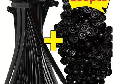 200pcs Heavy-Duty Self-Locking Nylon Cable Ties, Thickened High-Strength UV-Resistant Fasteners with Tool-Free Locking Mechanism, Durable and Flexible,