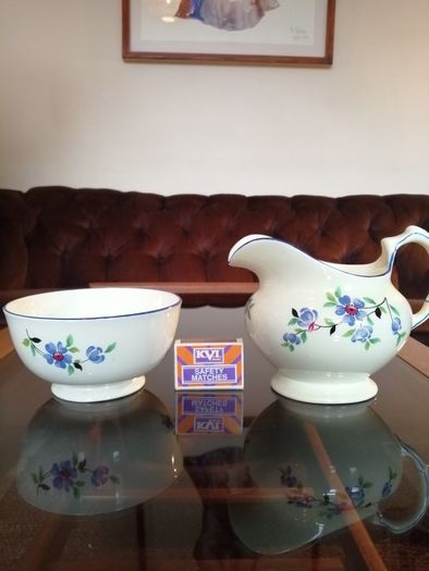 Tuscan China by Plant Hand Painted Floral Sugar Bowl and Milk Jug Set