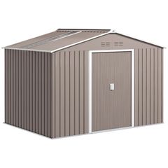 Metal Tool Shed with Sliding Doors and Ventilation Windows, 277 x 195 x 192 cm, Light Gray