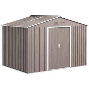 Metal Tool Shed with Sliding Doors and Ventilation Windows, 277 x 195 x 192 cm, Light Gray