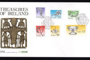 1990 Ireland Seventh Definitive Series Treasures of Ireland (26p, 30p, 32p, 41p, 50p and IR1) An Post First Day Cover (FDC) with Corcaigh (Cork) pictorial cancel