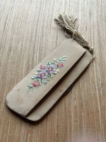 Vintage comb and mirror case petit point embroidery