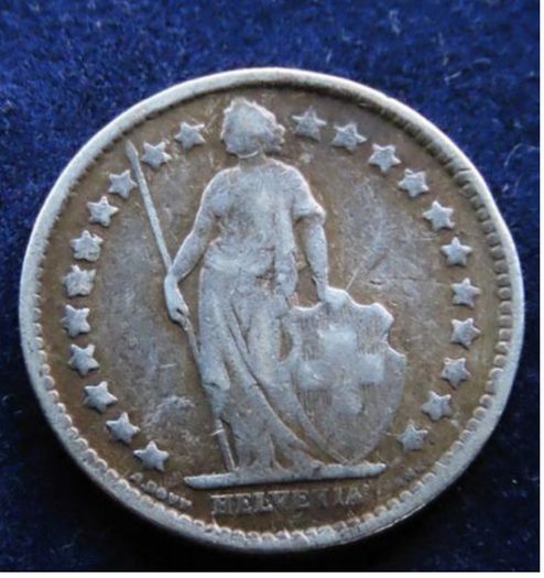 1921 Silver coin Swiss1/2 Franc Switzerland