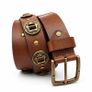Unisex Genuine Leather Studded Belt Vintage Brown Leather Belt with Antique Brass Rivets & Buckle Image 6