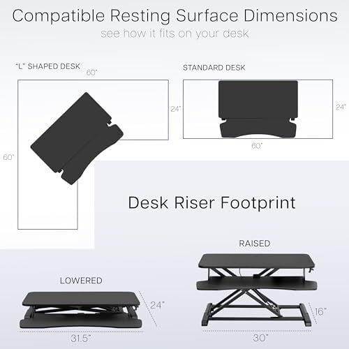 Standing 81 cm Desk Converter, Height Adjustable Riser, Sit to Stand Dual Monitor and Laptop Workstation with Wide Keyboard Tray, Black
